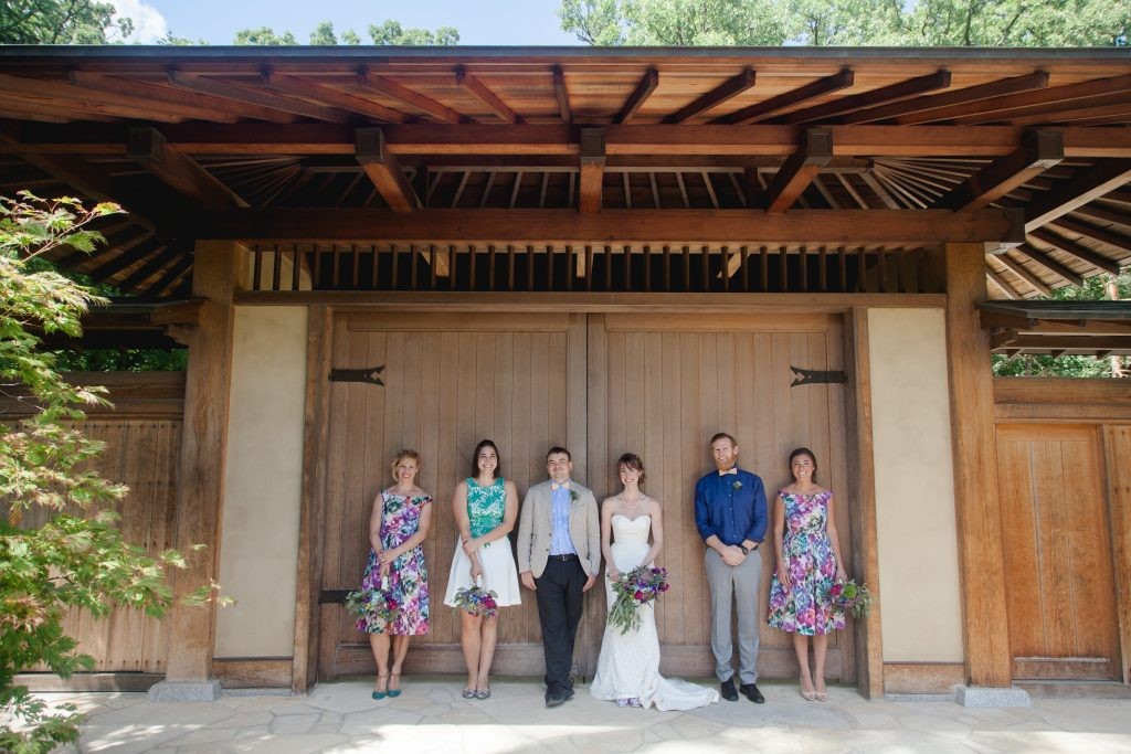 Colorfully Inspired Anderson Japanese Gardens Summer outdoor Wedding with stunning bouquets and vintage styled floral bridesmaid dresses, photographed by Sara Anne Johnson Rockford, Illinois Wedding Photography