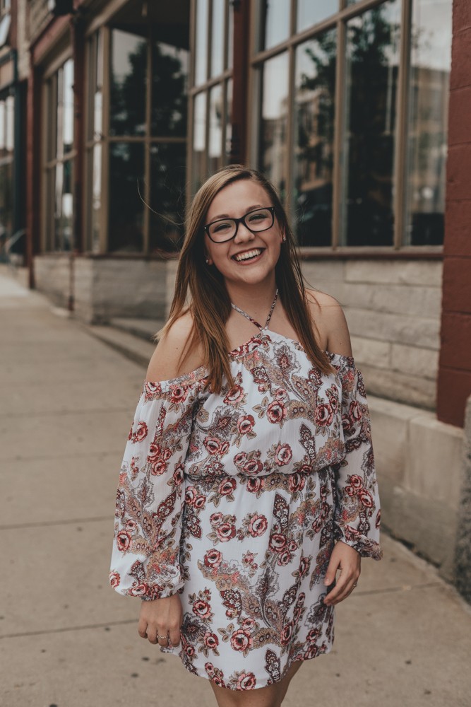Christian Life High School urban and floral inspired senior portrait session photographed downtown Rockford, Illinois by Sara Anne Johnson