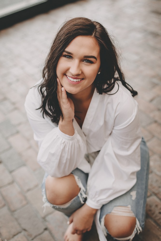 Modern boho luxe inspired high school senior portrait session in downtown Rockford, IL