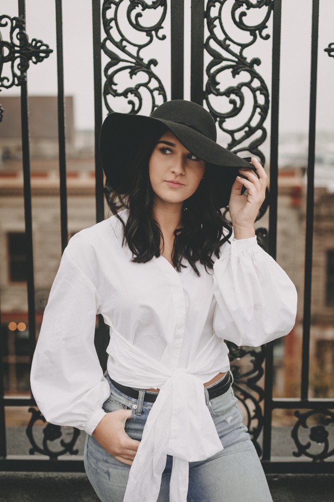 Modern boho luxe inspired high school senior portrait session in downtown Rockford, IL