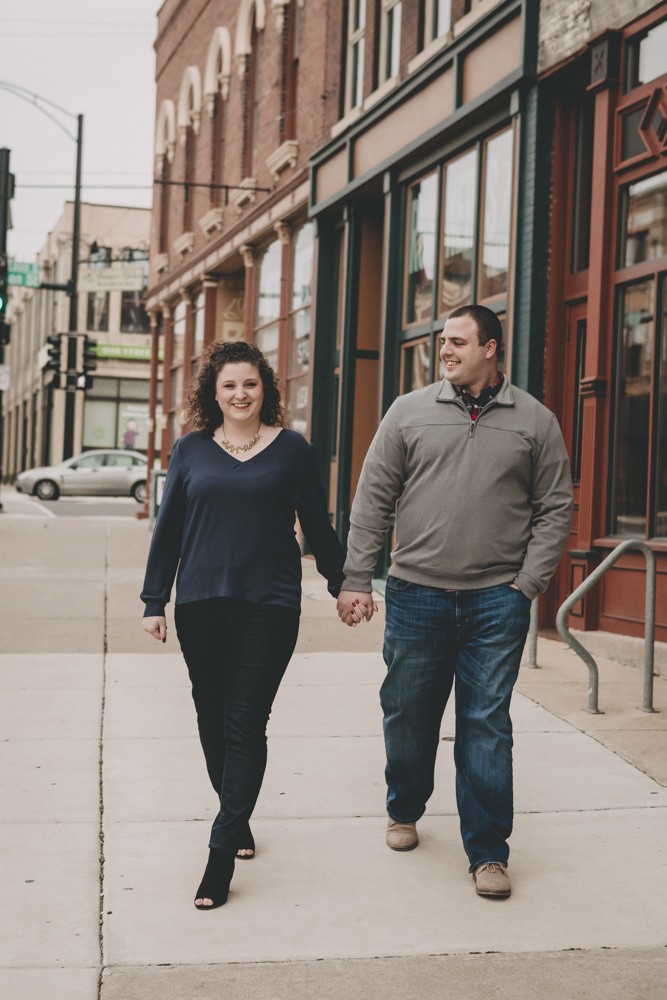 Winter engagement session at Carlyle Brewing Company Downtown Rockford, IL by Sara Anne Johnson