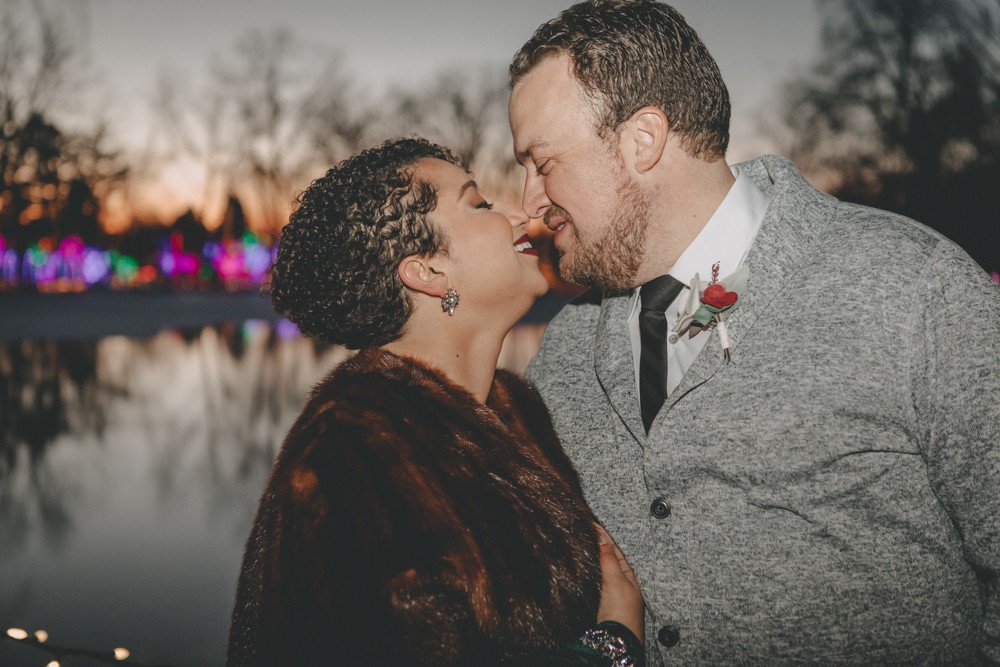 New Year's Eve Winter Elopement with emerald velvet gown at Rotary Botanical Gardens by Sara Anne Johnson
