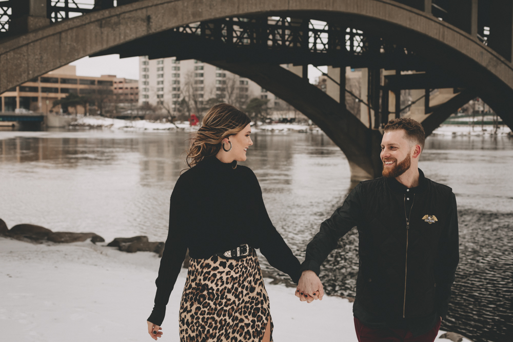 Cozy winter urban engagement session at Rockford Roasting Co and Downtown Rockford by Sara Anne Johnson