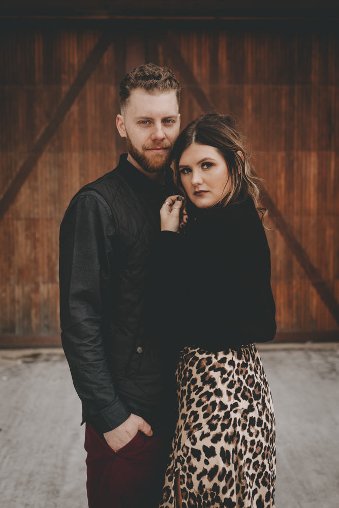 Cozy winter urban engagement session at Rockford Roasting Co and Downtown Rockford by Sara Anne Johnson
