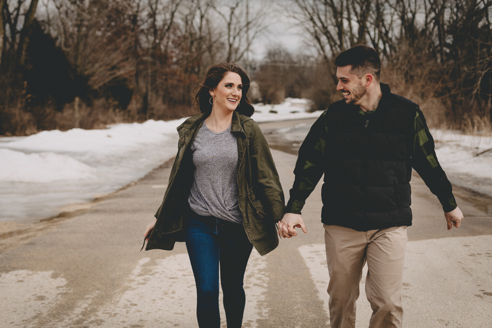 Winter engagement session with a mid-century modern twist, coffee, and ice cream at Sips + Sprinkles in Belvidere IL by Sara Anne Johnson