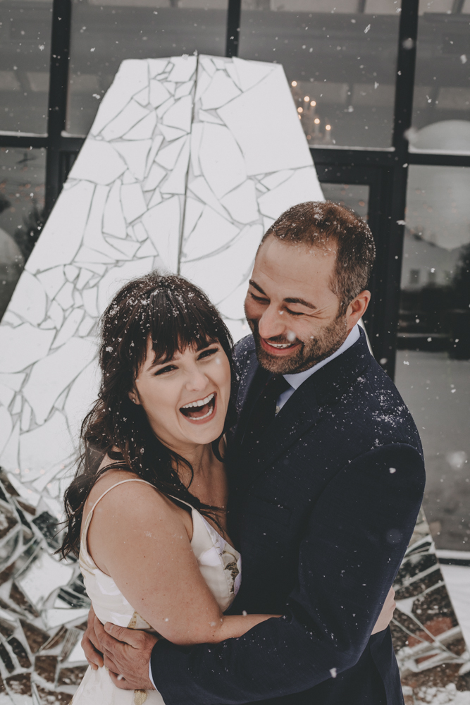 Winter rooftop wedding downtown Rockford at The Standard with fruit filled florals and rich, jewel tones - Featured on Wedding Chicks - by Sara Anne Johnson