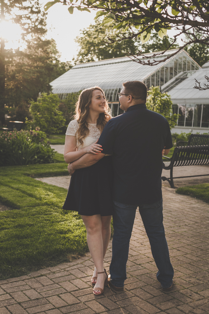 Elmhurst Illinois sunset engagement session at Wilder Park with pink peonies and Jessie + Tee Kay, by Sara Anne Johnson